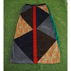 Glen of Michigan Patchwork Maxi Skirt M Boho 70s Velvet‎ Wool Geometric Vintage